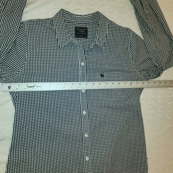 Abercrombie & Fitch Women Gingham L Blue‎ White Button Shirt Long Sleeve Preppy - Picture 6 of 12